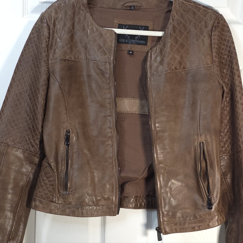 Bod & Christensen lambskin leather jacket size M Quilted Biker Cotton Linning - Picture 13 of 14